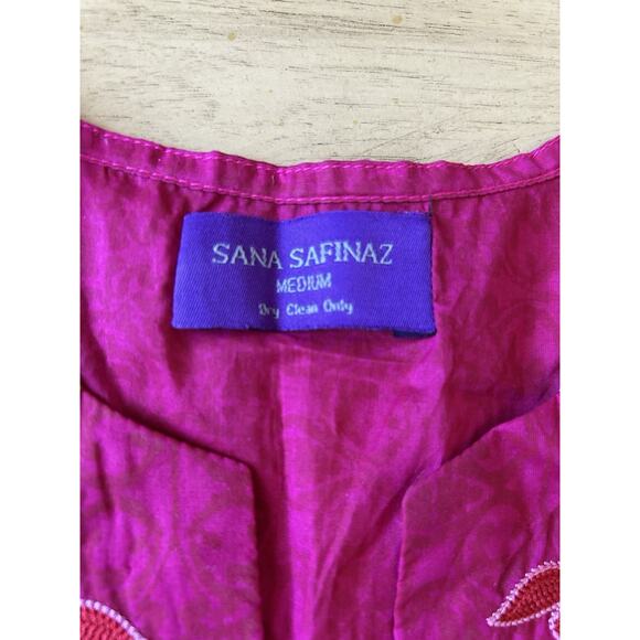 Sana Safinaz Kameez Tunic M Pink Multicolor Embroidered Kaftan Long Sleeve NWOT - Picture 3 of 9